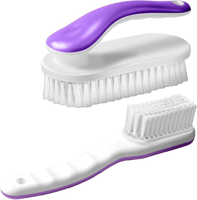 2Pack Shoe Cleaning Brush Household Laundry Clothes Scrubbing for Stains Bathroom Ergonomics Grip Easy Hold (2, Purple)