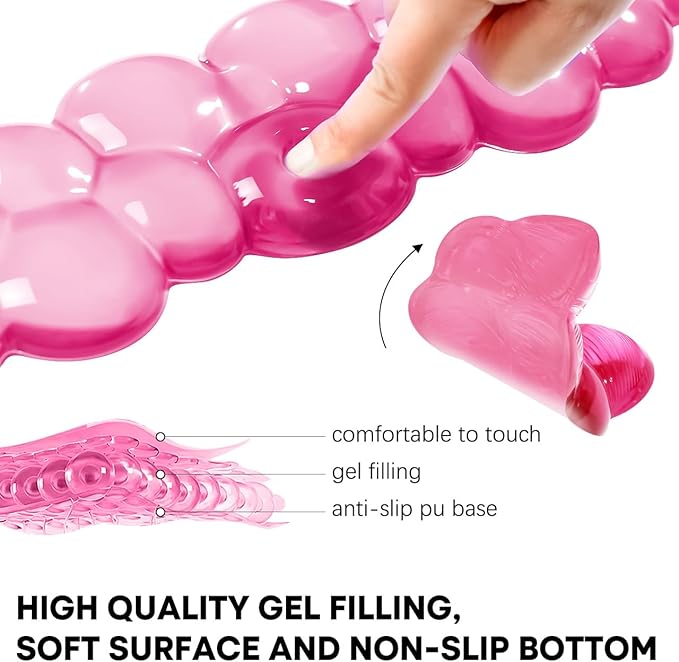 JIKIOU Clear Gel Wrist Rest for Keyboard and Mouse, Cool Silicone Mouse Wrist Rest Set, Cute Ergonomic Wrist Rest for Keyboard Typing Pain Relief, Suitable for Office Computer Laptop Gaming Pink
