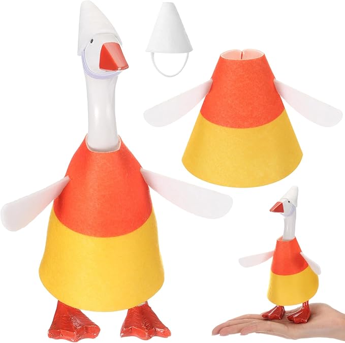 Abbylike Thanksgiving Mini Desk Goose Outfits 7 Inch Magnetic Silly Goose Statue Candy Corn Costume with Witch Hat and Broom for Halloween Magnetic Duck Statue Desk Key Holder Decor(Corn)