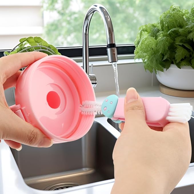 3 in 1 Multifunctional Lid Gap Cleaning Brush Set - Cup, Bottle, Sport Water Bottle (Pink, Yellow, Blue)