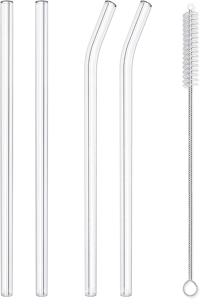 Hiware Reusable Glass Straws Set, 5-piece Drinking Straws with Cleaning Brush, 10" x 10 mm, Dishwasher Safe