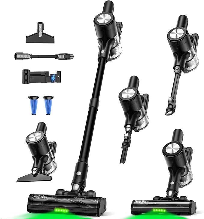 Cordless Vacuum Cleaner, 46Kpa/55 Mins Vacuum Cleaners for Home, Self-Standing Stick Vacuum with Rechargeable Dock,LED Display & Anti-Tangle,Lightweight Vacuum for Carpet,Floor (Pure Black)