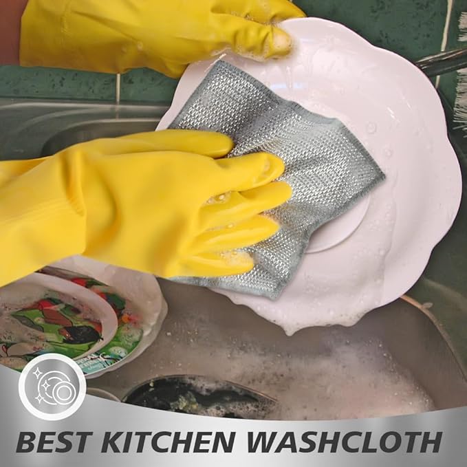 SINLAND Silver Mesh Dish Cloths Wire Dish Washing Rags Magic Cleaning Cloths Stainless Steel Metal Cloth for Dishes Sinks Counters Stove Tops Easy Rinsing 7.87x7.87 Inch 10 Pack