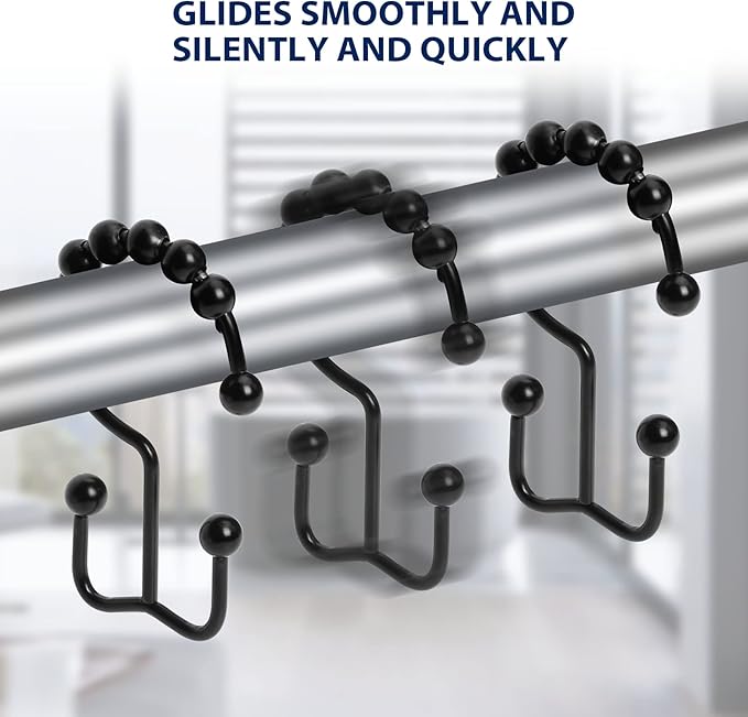 Shower Curtain Hooks,Sturdy Stainless Steel Double Sided Shower Hooks Rings for Bathroom Shower Curtain Rods Curtains Set of 12 Hooks - Matte Black