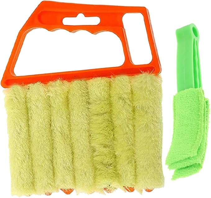 Balacoo 2pcs Window Blinds Cleaning Brushes Set with 7-Tooth and 3-Tooth Heads, Handheld Blinds Brush for Window Shutter and Air Conditioner Vent Cleaning, Orange and Green Colors