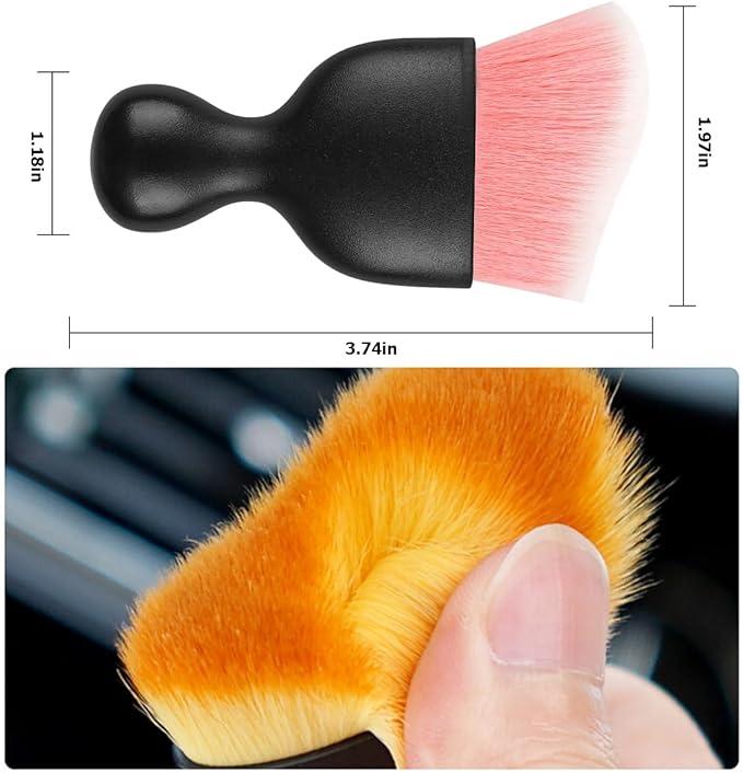 Blilo Car Interior Detailing Brush with Dust Cover, Auto Soft Hair Cleaning Brushes, Scratch Free Curved Dirt Collectors, for Vehicle Dashboard Air Conditioner Vents Leather(Pink/White)