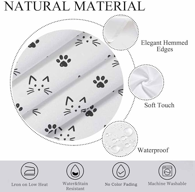 Cat Faces and Paws Rectangular Tablecloth Cartoon Cute Footprint 52x70 Table Cloth for Wedding Party Banquet,Dining Kitchen Table Cover