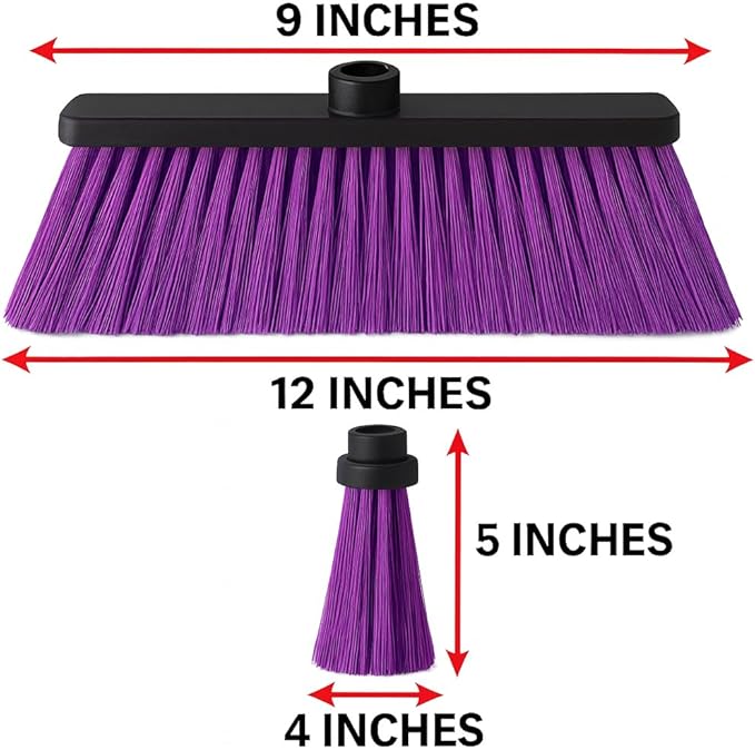 ALMA Deep Purple 14" Soft Flagged Broom Head – Indoor Sweep – Universal 7/8" Thread – Eco-Friendly Recycled PP (Purple, ALMA)