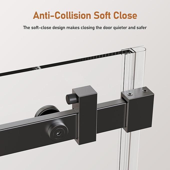 56-60 Inch Frameless Sliding Shower Door, 60" Height, 5/16" (8mm) Clear Tempered Glass Bathtub Door, Smooth Gliding Track & Anti-Jumping System, Stainless Steel Matte Black Finish