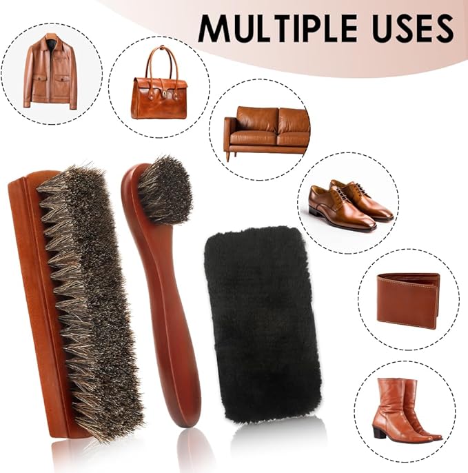 Shoe Brush, 2Pcs Shoe Cleaning Brush, Horsehair Shoe Brush, Shoe Brushes for Cleaning, Shoe Polish Brush, Boot Brush for Leather, Horse Hair Brush for Care Leather Shoes Clean Dauber Applicators