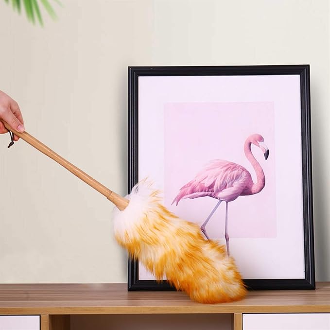 Lambswool Duster with Wood Handle, Microfiber Duster, Household Duster Set for Cleaning Keyboard, Furniture, 2 Pack(Small)