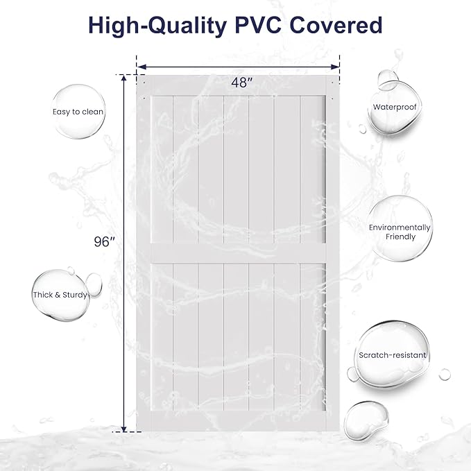 SmartStandard 48 x 96 inch White Sliding MDF Barn Door with 8FT Brushed Nickel Sliding Door Hardware Kit & Handle, Pre-Drilled Ready to Assemble, Waterproof PVC Coating, H-Frame