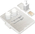 Silicone Dish Drying Mat for Kitchen Counter, Dish Drying Pad, Non-Slip Drain Pad with Built-in Drain, Heat Resistant Stone Drying Mat,Cream-1Set-XL