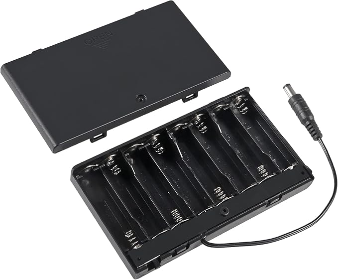 2Pcs 8 Slots AA Battery Holder Case Box 8 x 12V Battery Storage Box Battery Container Case with DC 5.5x2.1mm Male Connector and Cover ON/Off Switch