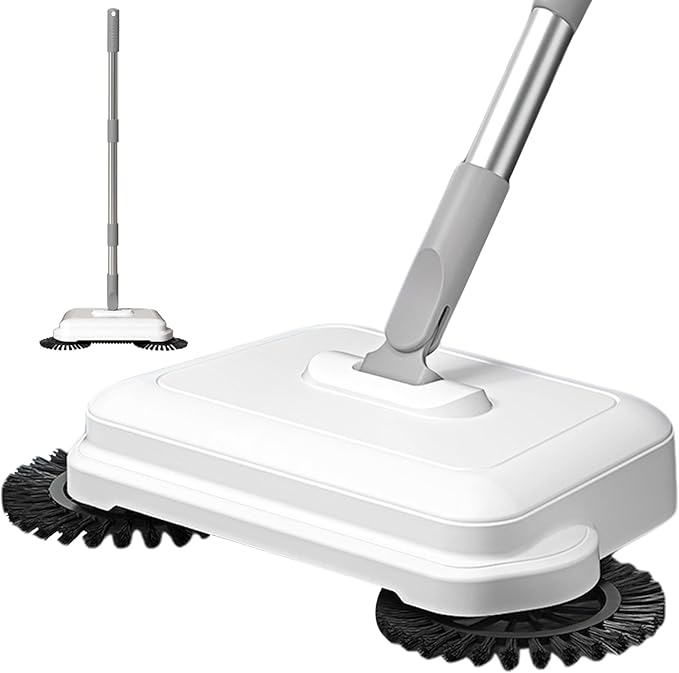 Floor Sweeper, 2-in-1 360° Rotating Hand Push Sweeper, High Efficient Carpet Sweeper with Long Handle, Hanging Manual Vacuum Sweeper for Home Office, Push Sweeper, STANDARD, White