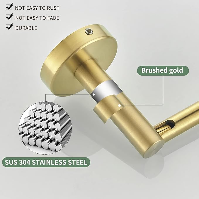 Gold Toilet Paper Holder, Bathroom Toilet Paper Roll Holder Brushed Gold TP Tissue Storage Wall Mount with Double Post Pivoting SUS304 Stainless Steel