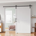 48''x 80'' Sliding Barn Door with 8 Ft Barn Door Hardware Kit& Handle& Floor Guides,Pre-Drilled Holes Easy Assembly - Include Installation Manual, Water-Proof PVC Surface, H-Frame, White