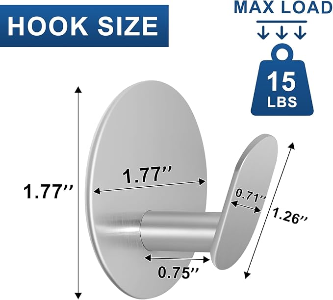 Adhesive Hooks for Bathrooms, 4 Piece Towel Hooks for Hanging Hat Robe Coat, Stick on Hooks for Kitchens, Strong Self-Adhesive No Damage Waterproof Stainless Steel Sticky Hook (Silvery)