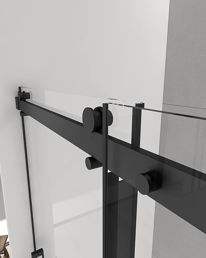 Sunrosa Semi-Frameless Tub Shower Door, 59-2/8"W ×60" H Single Sliding Shower Door, Bathtub Shower Door with Tempered Glass 5/16"(8mm), Glass Shower Door for Bathtub in Matte Black