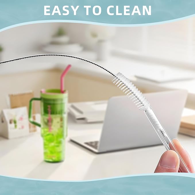 Cleaning Brushes for Reusable Drinking Straws, Set of 5, Long Wire Handle, Bottle and Straw Cleaner for Stanley Mug, Sippy Cup, Water Bottle and Tubes, Reusable and Flexible