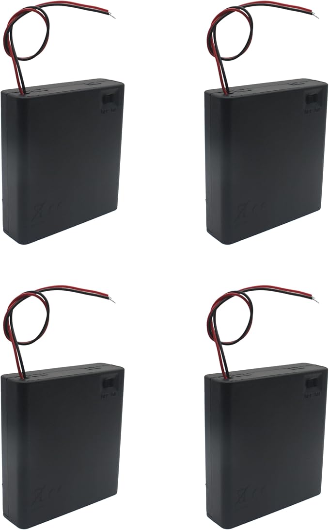4 PCS 4 Slots AA Battery Holder Bundle with Switch and Leads Plastic AA Battery Case 4 X 1.5 V AA Battery Storage Box with Cap