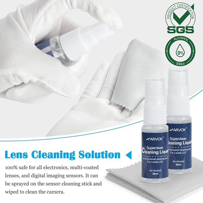 ARVOK Professional Camera Cleaning Kit(32 pcs), Including Air Blower/Cleaning Pen/Cleaning Spray/Cleaning Cloth/Lens Brush, Lens Cleaning Kit for DSLR Cameras Compatible with Canon, Nikon, Sony
