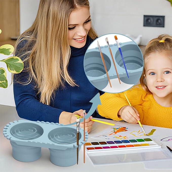 Paint Brush Cleaner Foldable Silicone Cleaning Container 8.8x4.2in gift for Students And Artists（Blue）