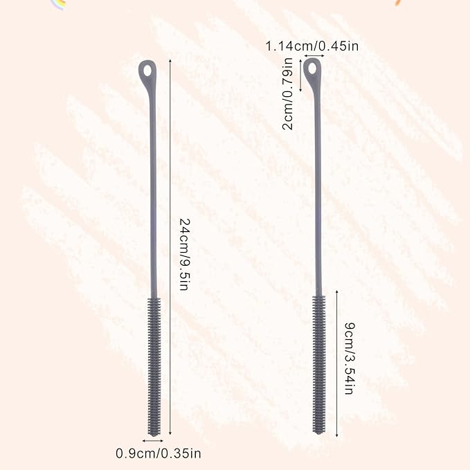 2pcs Silicone Straw Cleaner Brush, 9.45in Extra Long Straw Cleaning Brush for Metal Glass Straight Bent Pipe Long Mouthed Pots Kitchen Gadgets Essential Accessories