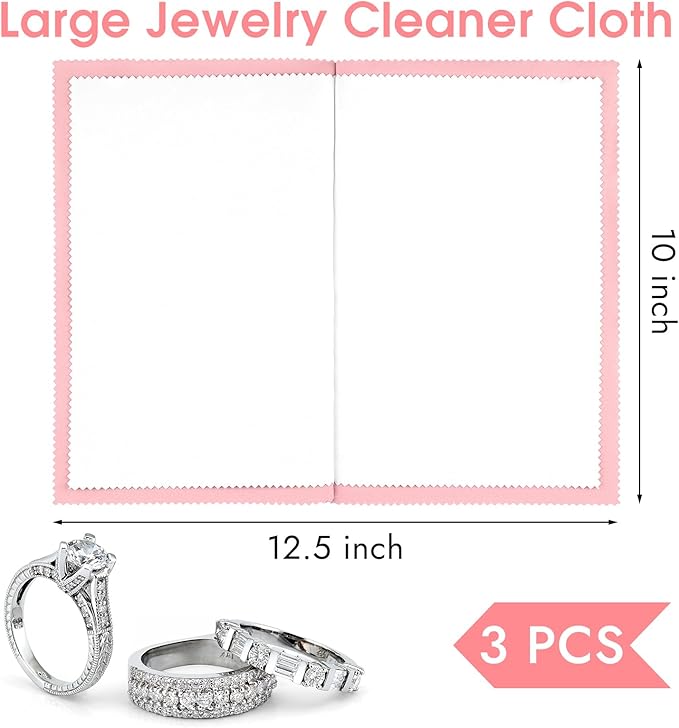3 Pcs Silver Polishing Cloth, Large 10" X 12.5" Jewelry Cleaner Cloth, Soft Jewelry Polishing Cloth, Four-Layer Double-Sided Silver Cleaning Cloth for Gold, Silver, Diamond, Platinum Jewelry, Pink