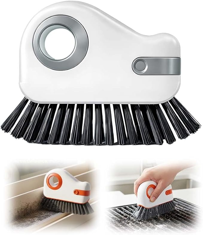 2 in 1 Groove Cleaning Brush, Multifunction Hard Bristle Crevice Cleaner Brush with Hidden Scraper,Window Track Cleaning Tools for Sliding Door Track,Window Sill (Grey)