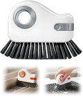 2 in 1 Groove Cleaning Brush, Multifunction Hard Bristle Crevice Cleaner Brush with Hidden Scraper,Window Track Cleaning Tools for Sliding Door Track,Window Sill (Grey)
