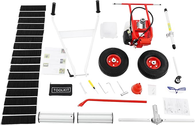 43CC Gas Powered Walk-Behind Outdoor Hand Push Sweeper,1.7HP 2-Stroke Handheld Sweeper Snow Sweeping Broom, Broom Walk Behind Driveway Turf Lawns Cleaning Driveway Tools for Lawn Leaf