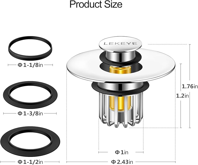 LEKEYE Bathroom Sink Stopper | Shower Drain Hair Catcher | Pop-up Sink Drain Stopper with Strainer | Bathroom Sink Plug for 1-1/8"to 1-3/8" to 1-1/2" Sink Drain Hole