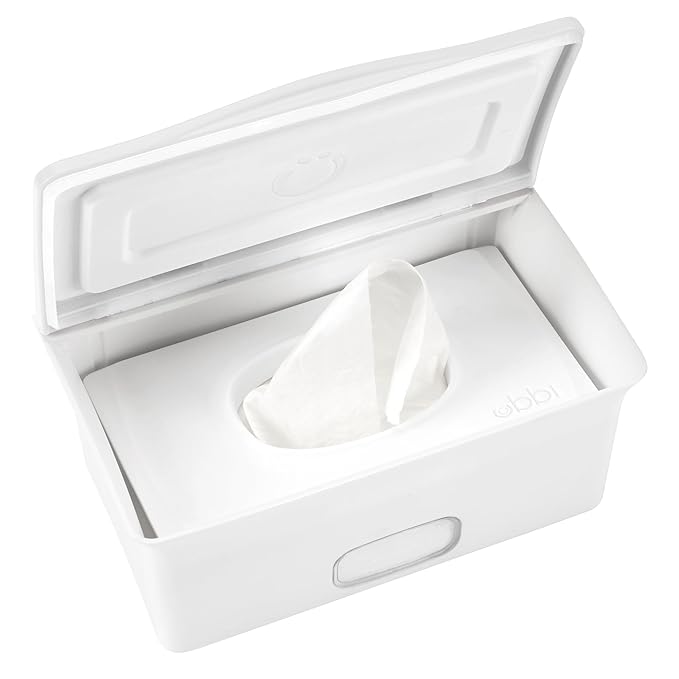 Ubbi Baby Wipes Dispenser, Baby Wipes Case, Baby Wipes Holder with Weighted Plate, Keeps Wipes Fresh, Non-Slip Rubber Feet, White