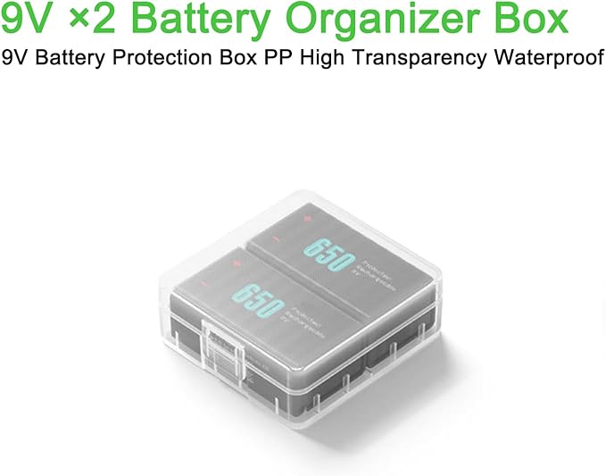Heyiarbeit Battery Storage Case Holder Box for 2 9V Batteries, Clear Color (2 Pack)