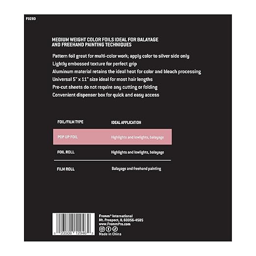 Fromm Pop Up Hair Foils, Pink Petals Pattern, Cosmetology Supplies, Hairstylist Essentials, Lightweight, Ideal for Highlighting and Coloring, Precut, 5" x 11", 500 Foil Sheets