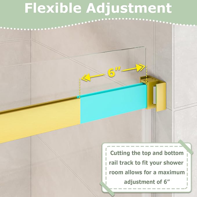 49"- 54" W x 76" H Frameless Shower Door, Double Sliding Shower Door,5/16"(8mm) Clear Tempered Glass,Easy Sliding Shower Door with Explosion-Proof Film (Brushed Gold 54" Wx76 H)