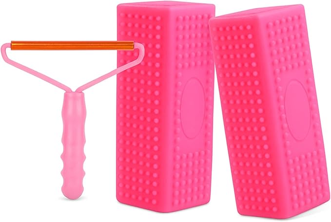 Honeydak 3 Pieces Hair Remover Tool Dog Hair Remover Pro Silicone Cleaner Brush Roller Fuzz Hairball Brush for Carpet Rake, Car Mat, Couch, Pet Bed, Clothes(Pink)