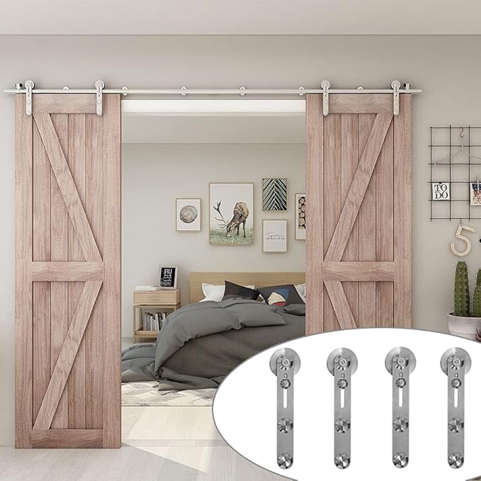 TSMST 6.6FT Sliding Barn Door Hardware Kit, Stainless Steel Heavy Duty Sturdy Barn Door Track for Double Wood Door, Slide Smoothly Quietly (I Style)