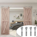 TSMST 6.6FT Sliding Barn Door Hardware Kit, Stainless Steel Heavy Duty Sturdy Barn Door Track for Double Wood Door, Slide Smoothly Quietly (I Style)