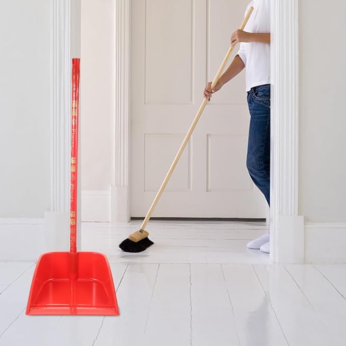 COHEALI Household Dustpan with Long Handle 26.77In Lightweight Upright Cleaning Shovel Reusable Dust Pan for Home Office Kitchen Floor Sweeping (Red)