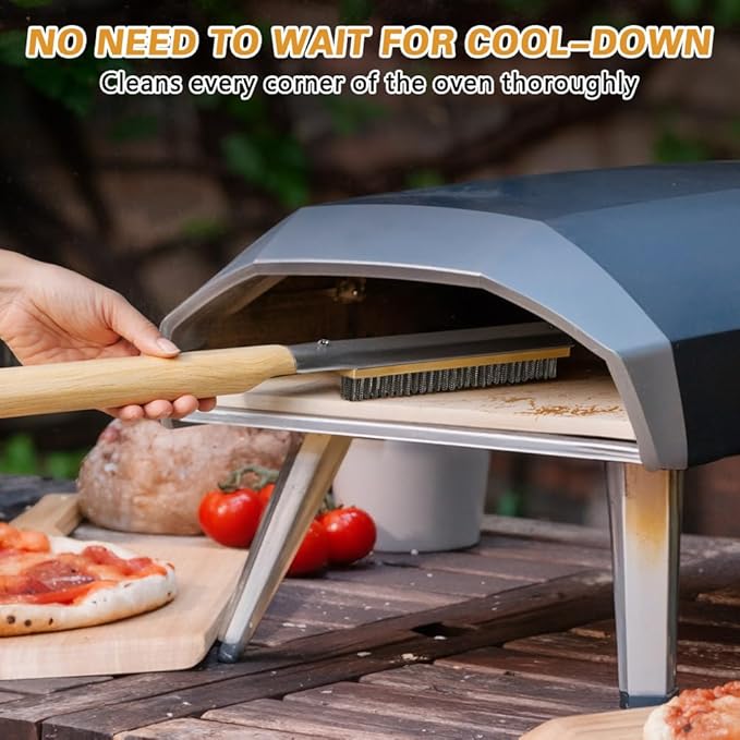 Pizza Oven Brush, 26" Brush and Stainless Steel Scraper for Pizza Stone, BBQ Grill Cleaning Brush Non Scratch Heat Proof Stainless Steel Bristles with Screwdriver for Pizza Oven and Accessories