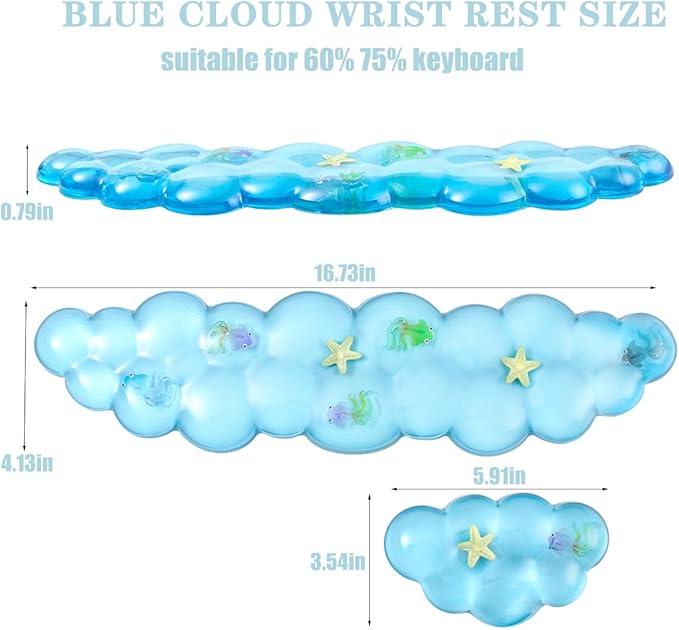 Gel Keyboard and Mouse Wrist Rest Set – Clear Blue Cloud Wrist Rest for Computer Keyboard 60%/68%/75%, Comfort & Support for Typing and Gaming