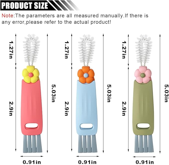 3 in 1 Cup Lid Cleaning Brush Set for Bottle Gap Tight Spaces Cup - Multifunctional Cleaning Brush Portable Crevice Cleaning Tools - Cup Mouth Scrubber Cup Lid Cleaner with Flower Design (6PCS)
