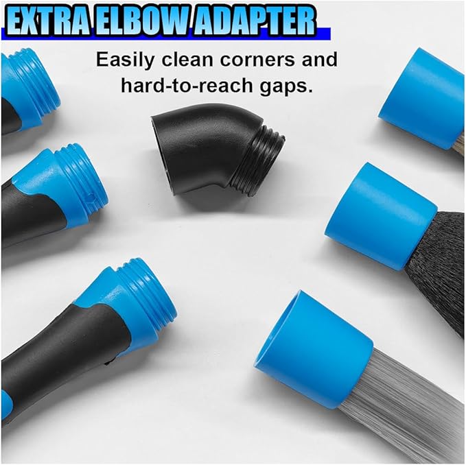 3PCS Car Detailing Brush Set, Soft Boars Hair No-Scratch Automotive Cleaning Brushes, Car Interior & Exterior Dusting Brush Auto Detailing Supplies for Air Vent, Leather Seat, Wheel (Blue)