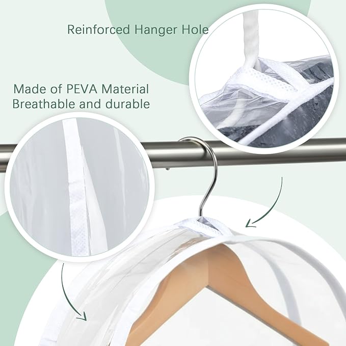 Patelai 16 Pcs 2" Gusseted Shoulder Covers for Hanging Clothes 24" x 12" Plastic Hanger Garment Dust Covers Breathable Protectors for Closet Storage Suit, Coats, Jackets (Clear)