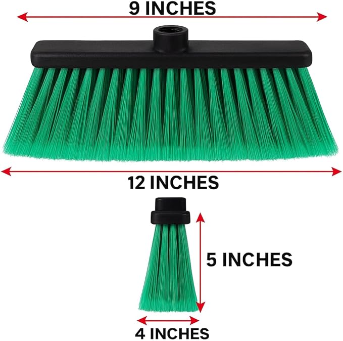 LUZIA Green 14" Premium Broom Head – Long Flagged Bristles – Gentle Deep Sweep – Universal 7/8" Thread – Recycled PP – Handle Not Included (Green, LUZIA)