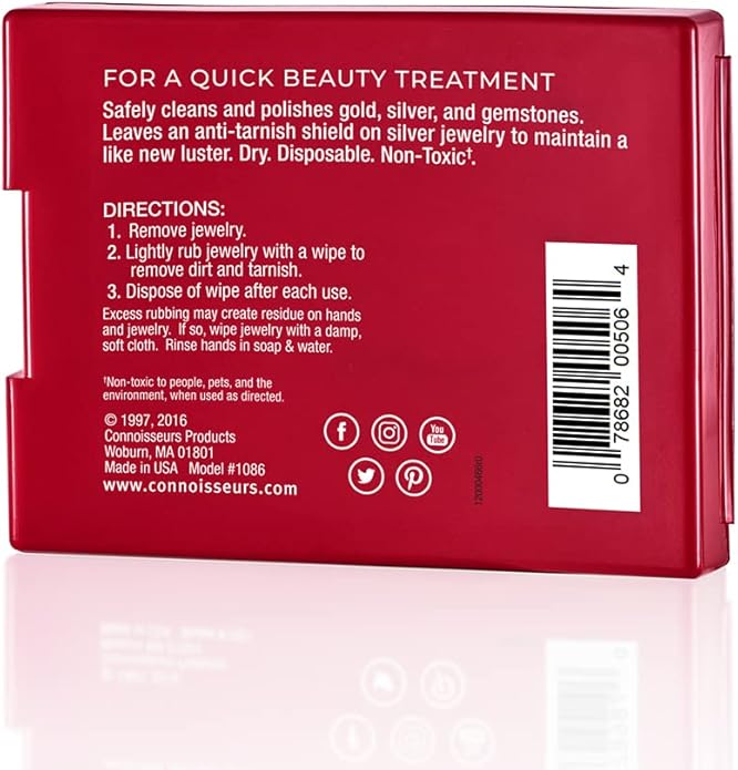 CONNOISSEURS Premium Edition Compact Jewelry Wipes No Rinse Gold and Silver Jewelry Cleaner, Polish and Remove Tarnish to Restore Brilliance, Dry Disposable Wipes, Diamond Dazzle Stik