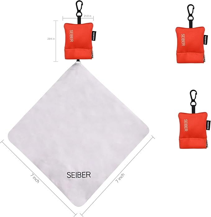 SEIBER Eyeglass Cleaning Microfiber Cloth - with Neoprene Pouch | 7 x 7 inch Glasses Cleaning Cloth for Sunglasses,Laptops, Cameras,Screen | Self-Closing Bottom(2PCS,OR)