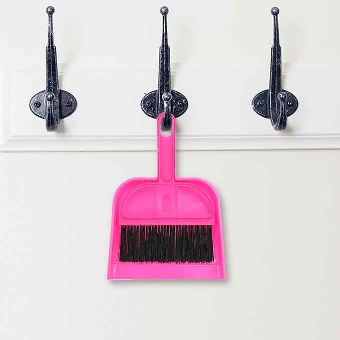 Healifty Mini Broom and Dustpan Set Small Handheld Sweeper Combo with Hanging Holes for Home Office Car Sofa and Pet Cage Cleaning Compact Cleaning Tool 7.67X5.11X1.02 Inches